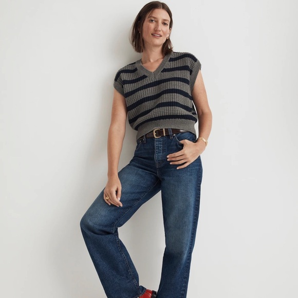 Madewell Waffle Knit Sweater Vest in Stripe - Size Small - Picture 2 of 9
